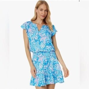 Lilly Pulitzer Ravi Short-sleeved Romper, Amalfi Blue, Size Large (L)